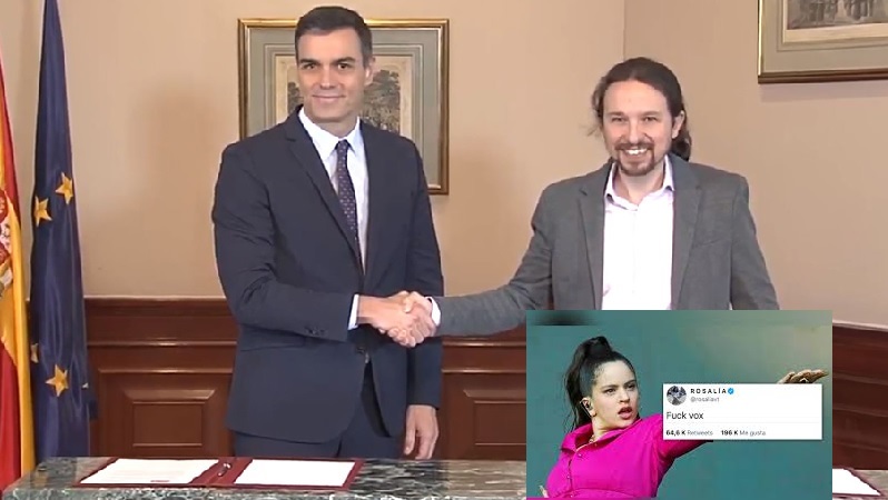 Pedro Sánchez y Pablo Iglesias reaccionan al toque de Rosalía y firman un preacuerdo